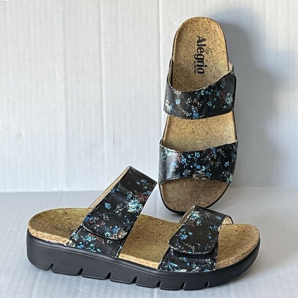 ALEGRIA RUBIE SANDALS VEGAN LEATHER DOUBLE ADJUSTABLE STRAPS SLIDES EU 39 US 9 - Picture 1 of 15
